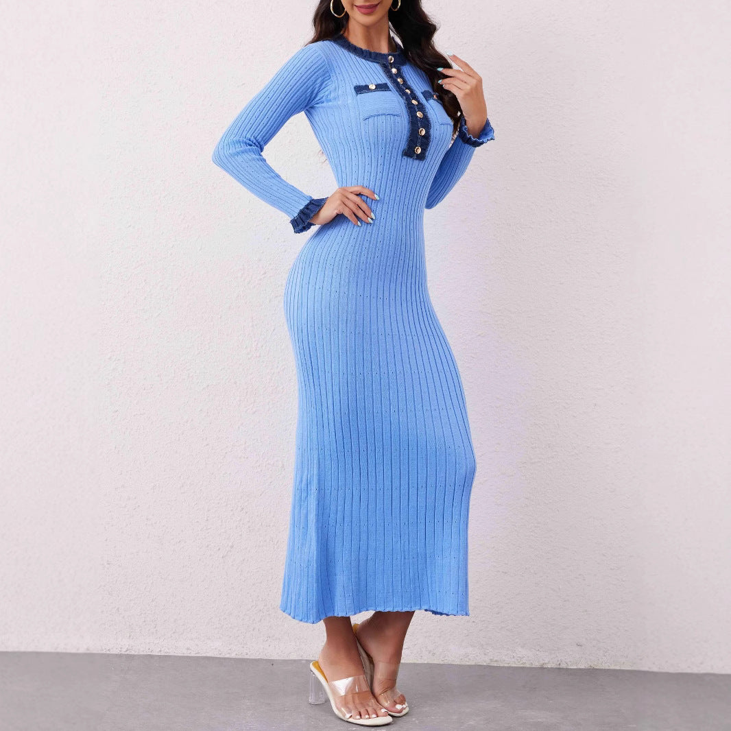 Elegant Knitted Slim Fit Dress – Waist-Control and All-Matching Style