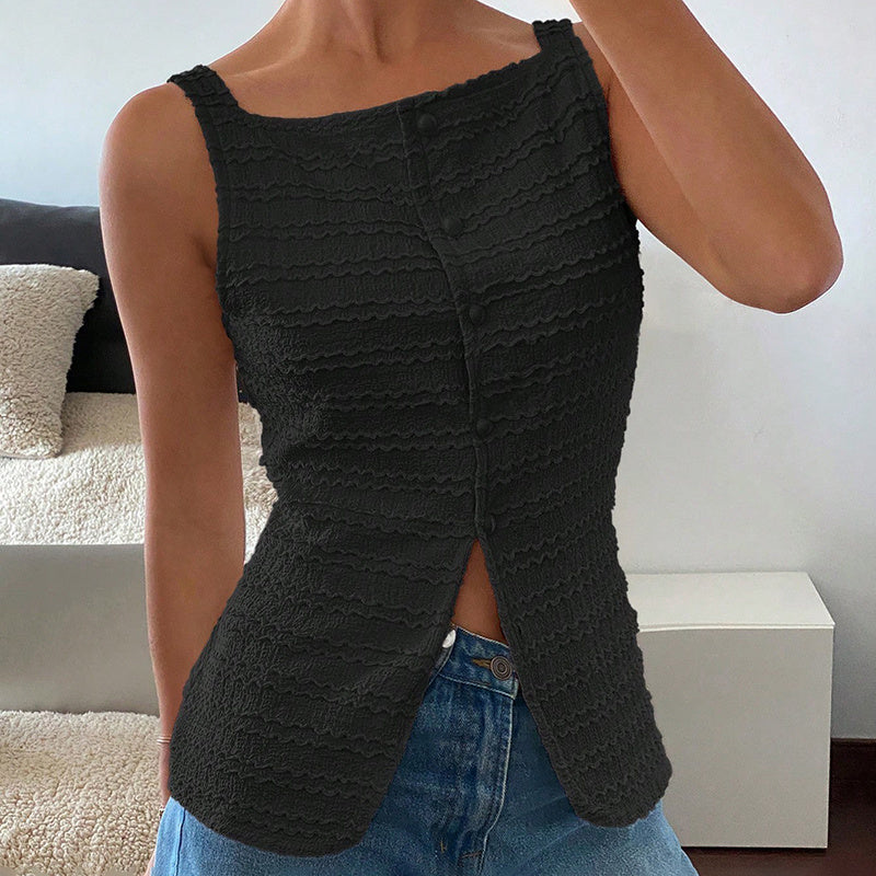 Chic Square Neck Vest Top – Button-Up Style for Women
