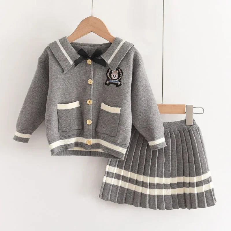 Girls Baby 2023 Fashion Winter Knitted Clothes Sets Cartoon Sweaters Tops Ruffles Skirt Outfits Children Clothes