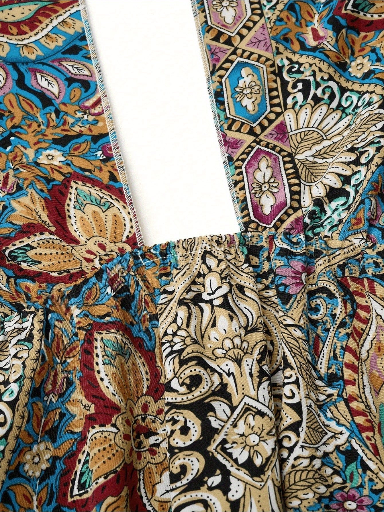 Elegant Paisley Maxi Dress – Halter Neck, High Waist, Flowing Silhouette | Teal & Bronze