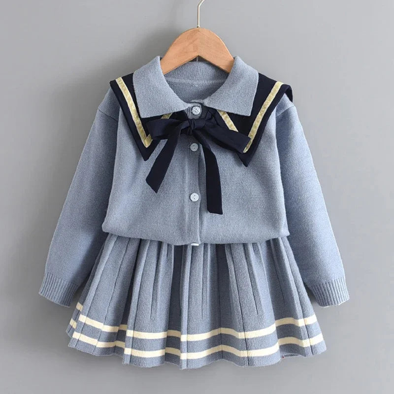 Girls Baby 2023 Fashion Winter Knitted Clothes Sets Cartoon Sweaters Tops Ruffles Skirt Outfits Children Clothes