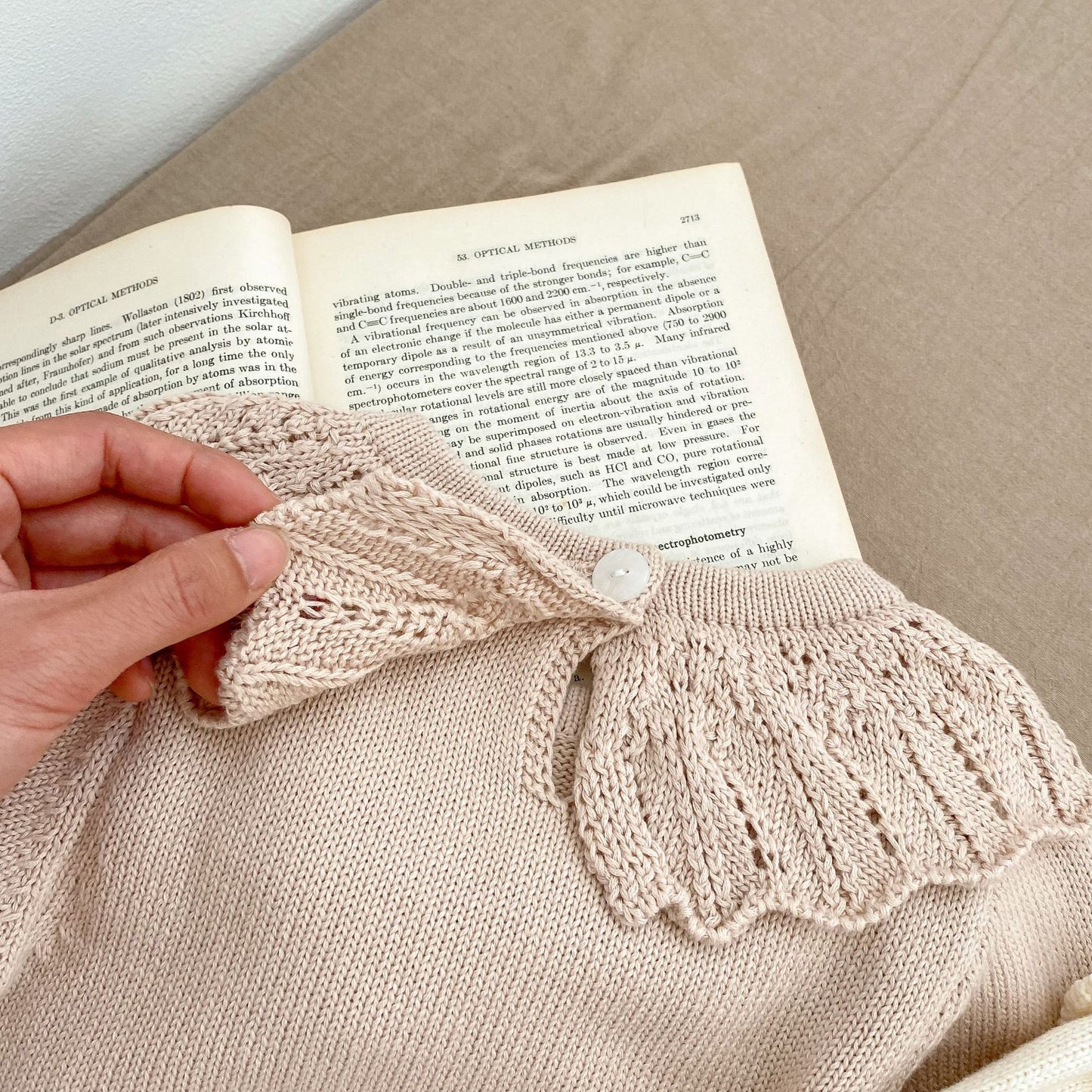 Knitted Baby Girl Romper – Lotus Collar and Long Sleeves