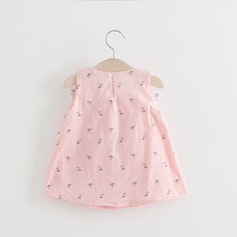 Solid Color Halter Skirt with Floral Print and Bow Detail