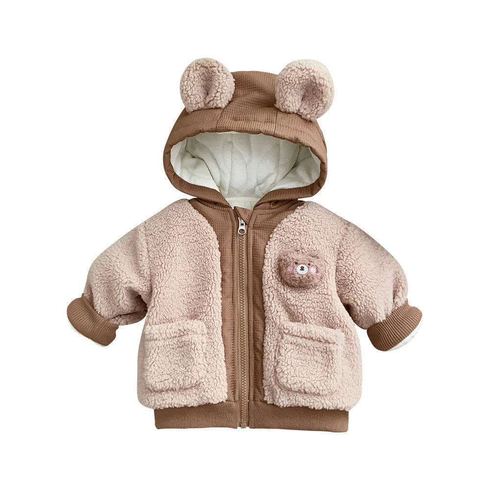 Children’s Winter Jacket – Cute Bear Cotton-Padded Coat with Velvet Lining