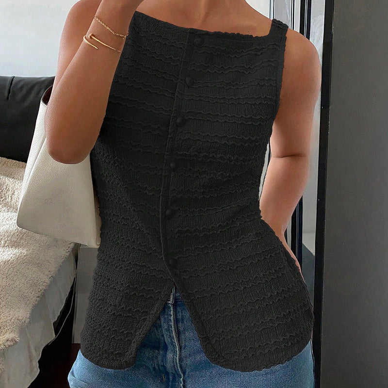 Chic Square Neck Vest Top – Button-Up Style for Women