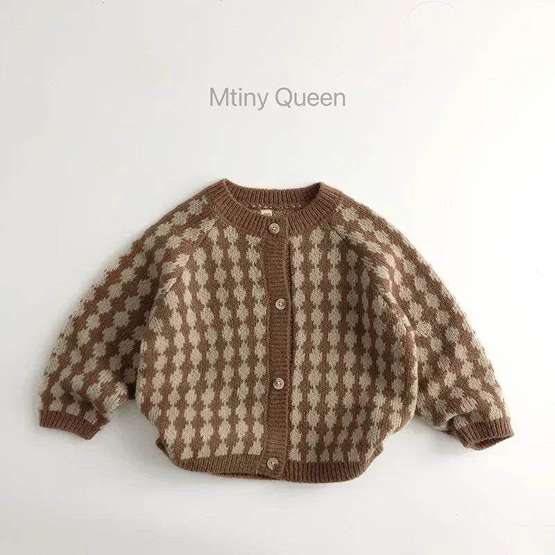 7222 Children Clothes Pastoral Plaid Cardigan Autumn Winter Boy'S Sweater Plaid Girl'S Knitted Coat