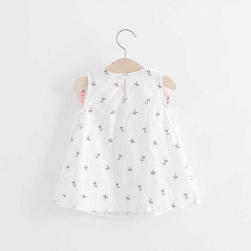 Solid Color Halter Skirt with Floral Print and Bow Detail