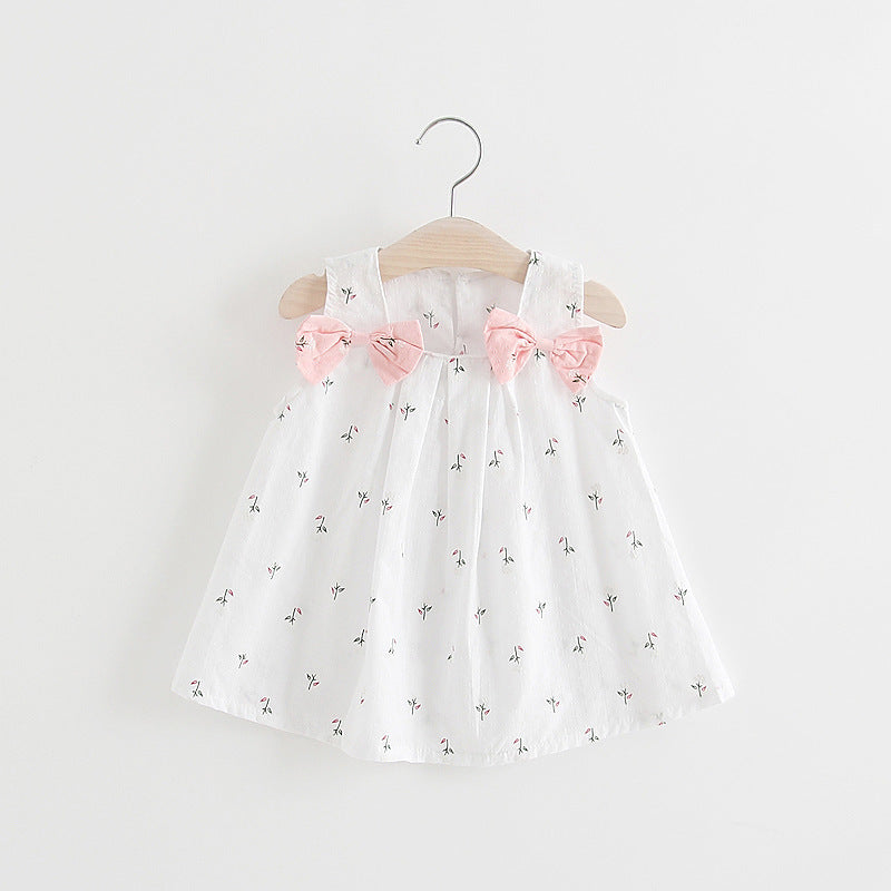 Solid Color Halter Skirt with Floral Print and Bow Detail