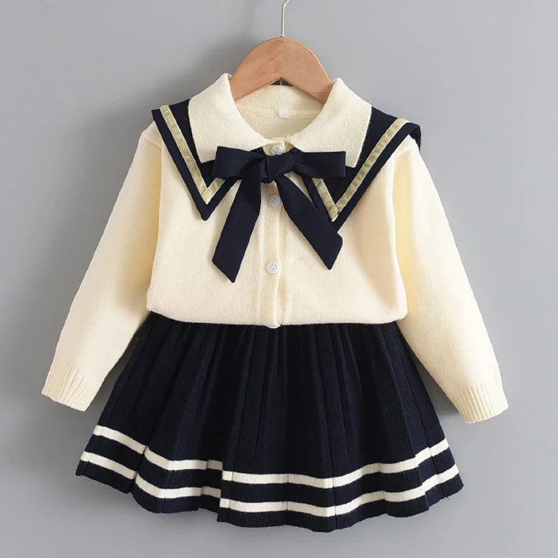 Girls Baby 2023 Fashion Winter Knitted Clothes Sets Cartoon Sweaters Tops Ruffles Skirt Outfits Children Clothes