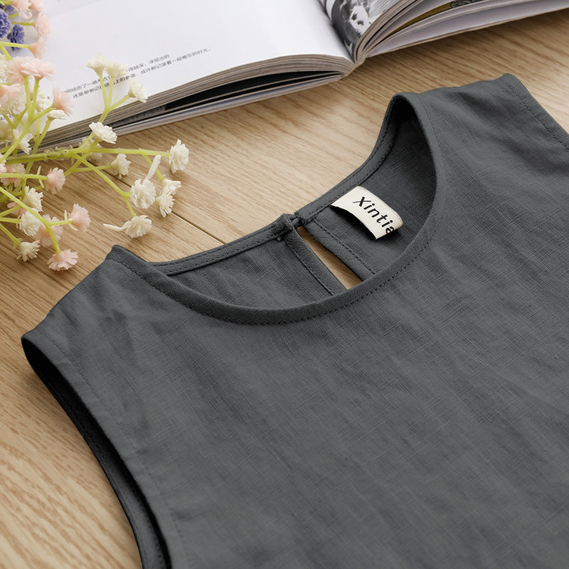 Girls' Linen And Cotton Vest Dress