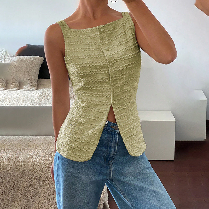 Chic Square Neck Vest Top – Button-Up Style for Women