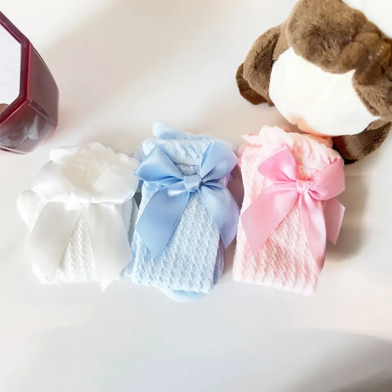 3 Pairs White Pink and Blue Baby Hot Sales Summer Hose Tube Bow anti Mosquito Knee Socks