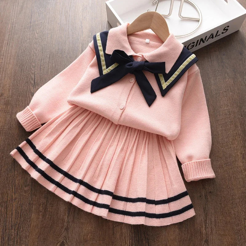 Girls Baby 2023 Fashion Winter Knitted Clothes Sets Cartoon Sweaters Tops Ruffles Skirt Outfits Children Clothes