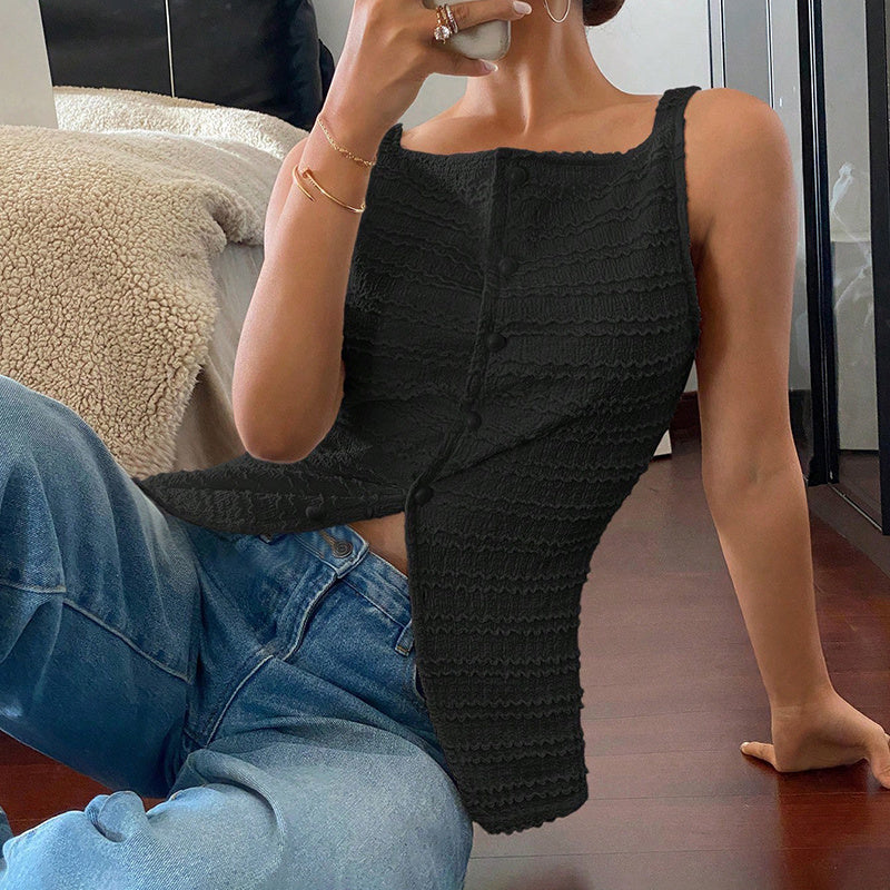 Chic Square Neck Vest Top – Button-Up Style for Women