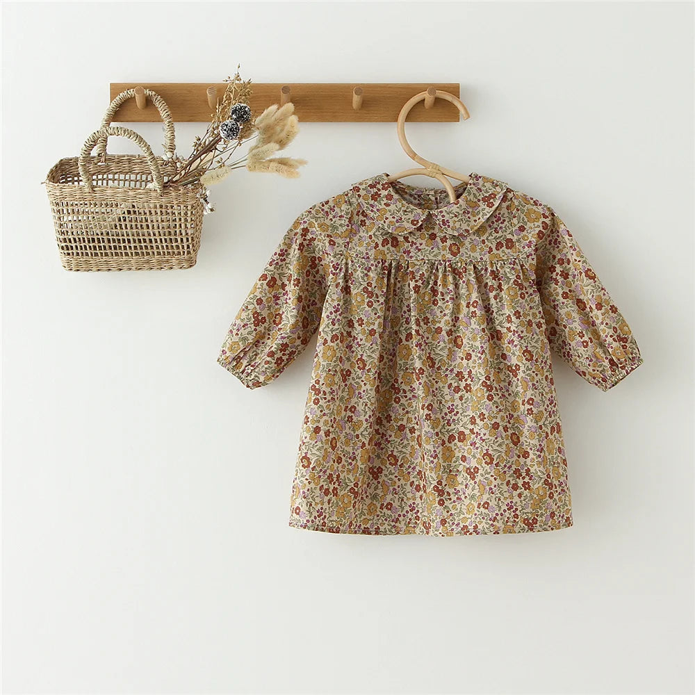Fashion Baby Girl Dress Kids Clothes for Girls Long Sleeves Floral Blouse Dress for Girls Spring Summer Kids Dress for 0-6Y