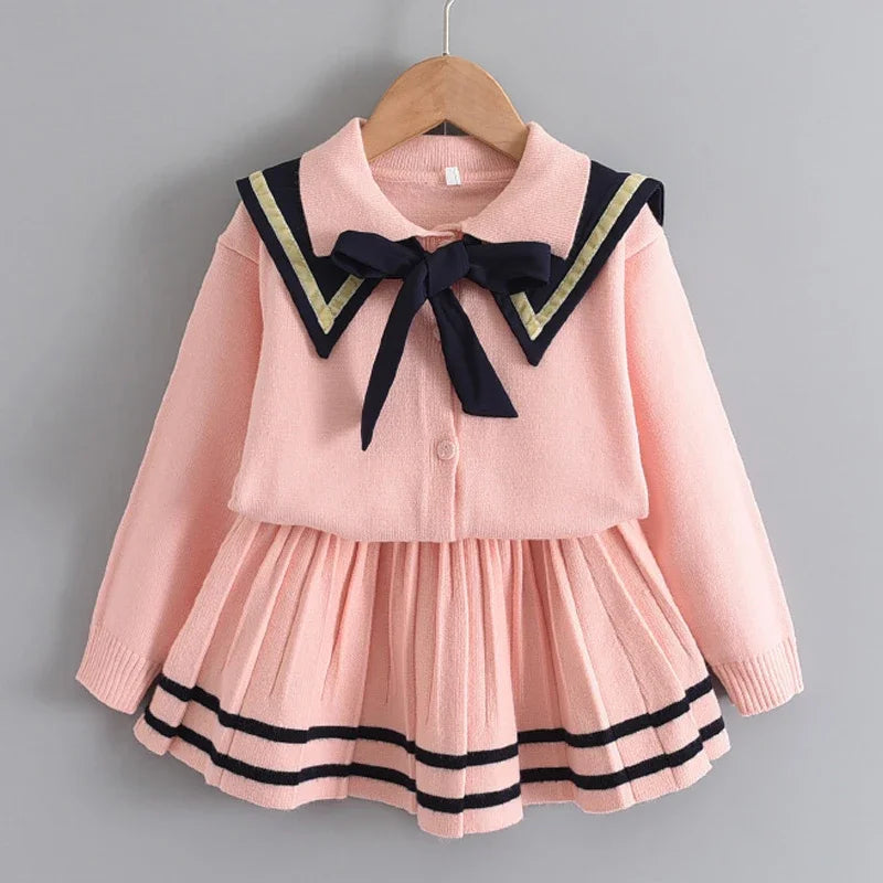Girls Baby 2023 Fashion Winter Knitted Clothes Sets Cartoon Sweaters Tops Ruffles Skirt Outfits Children Clothes