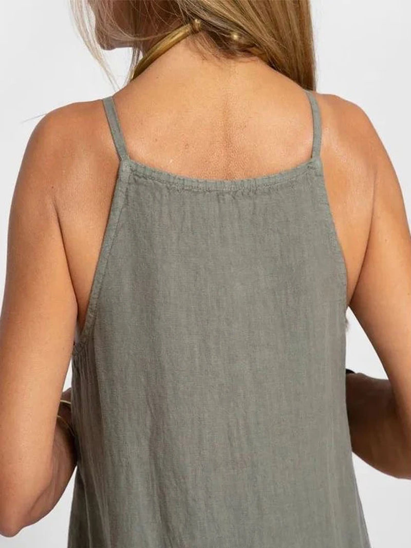 Women Cotton Linen Side Split Long Slip Dress Summer Lady Strapless Solid Color Holiday Party Dresses FYY-10080
