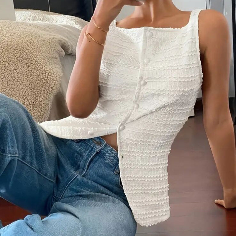 Chic Square Neck Vest Top – Button-Up Style for Women