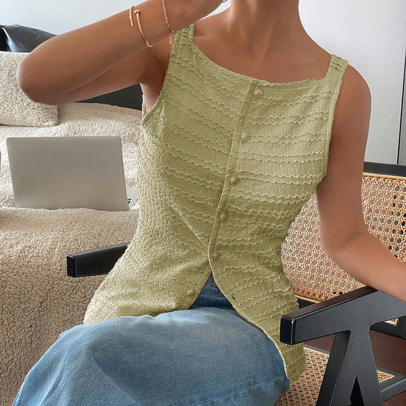 Chic Square Neck Vest Top – Button-Up Style for Women