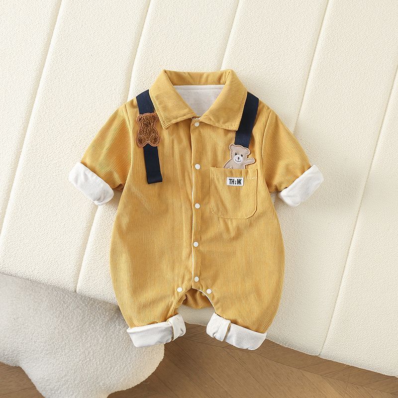 Baby Boy Autumn Jumpsuit – Long Sleeve Shirt-Style Romper