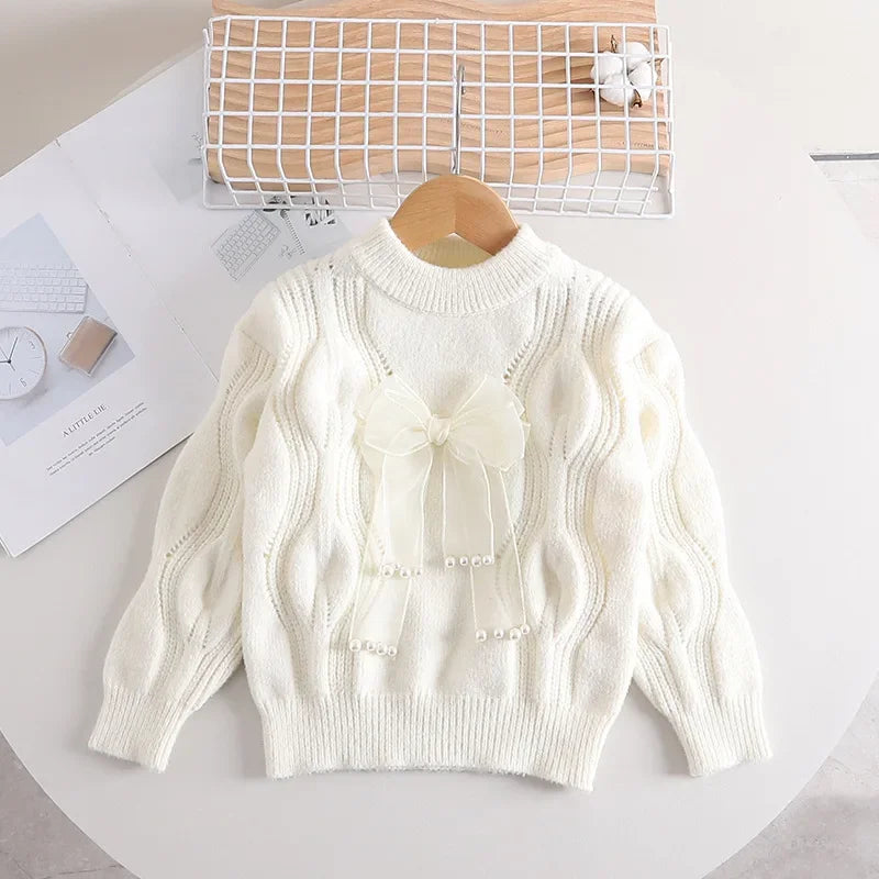Children'S Sweaters Foreign Style Jumper with Bow Twist Winter Clothes for Girls Knitted Sweater Children Clothes Boys