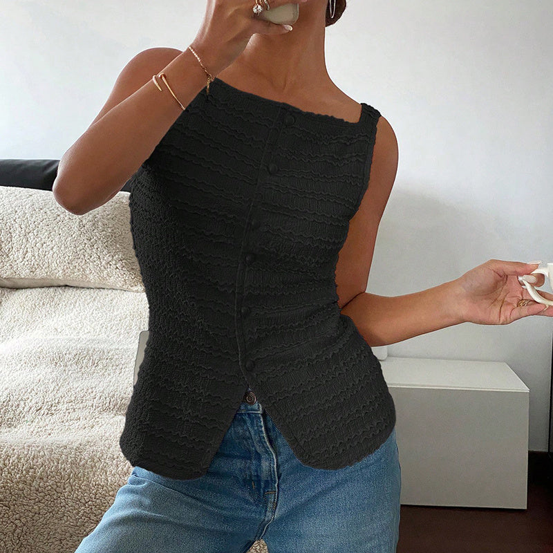 Chic Square Neck Vest Top – Button-Up Style for Women