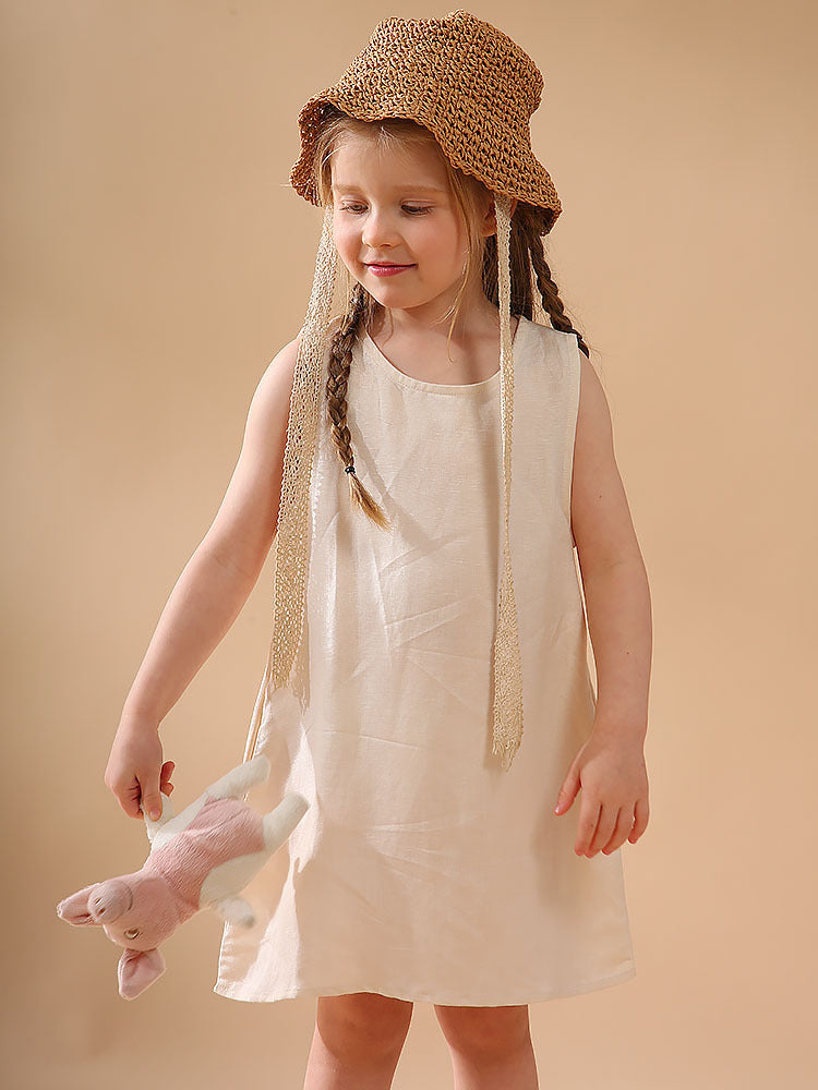 Girls' Linen And Cotton Vest Dress