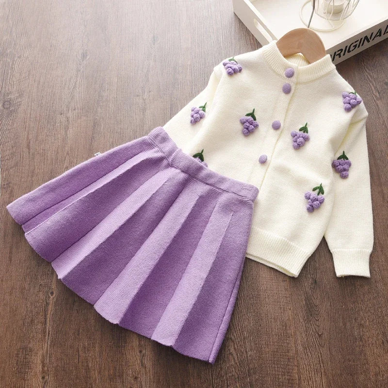 Girls Baby 2023 Fashion Winter Knitted Clothes Sets Cartoon Sweaters Tops Ruffles Skirt Outfits Children Clothes