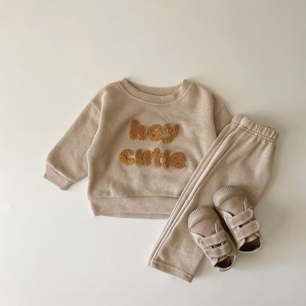 Baby Two-Piece Suit – Alphabet Embroidery, Long Sleeve for Spring & Autumn