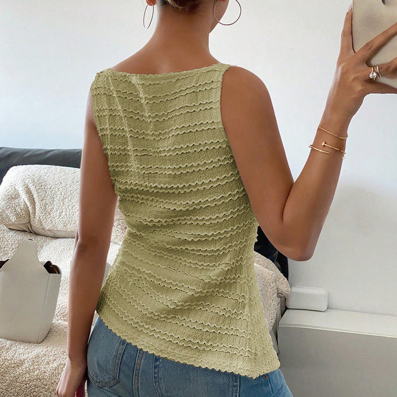 Chic Square Neck Vest Top – Button-Up Style for Women