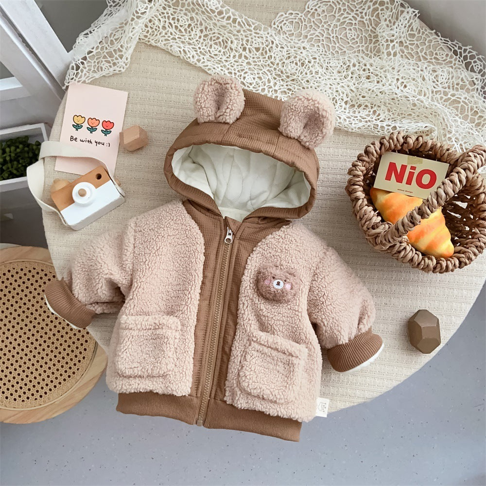 Children’s Winter Jacket – Cute Bear Cotton-Padded Coat with Velvet Lining