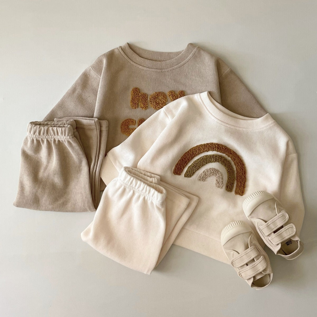 Baby Two-Piece Suit – Alphabet Embroidery, Long Sleeve for Spring & Autumn
