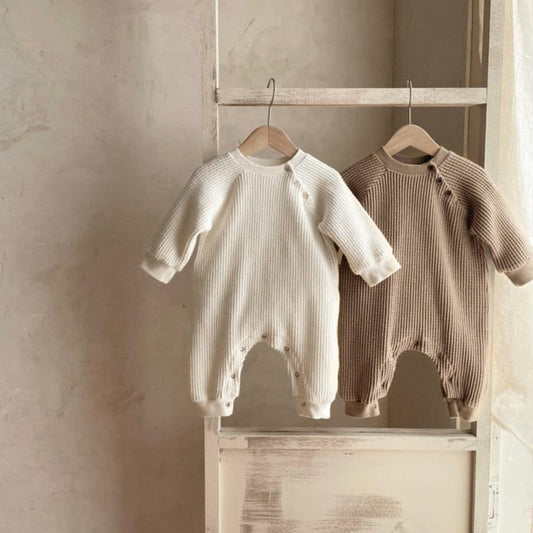 Cozy Baby Jumpsuit – Waffle Texture, Long Sleeve for Autumn
