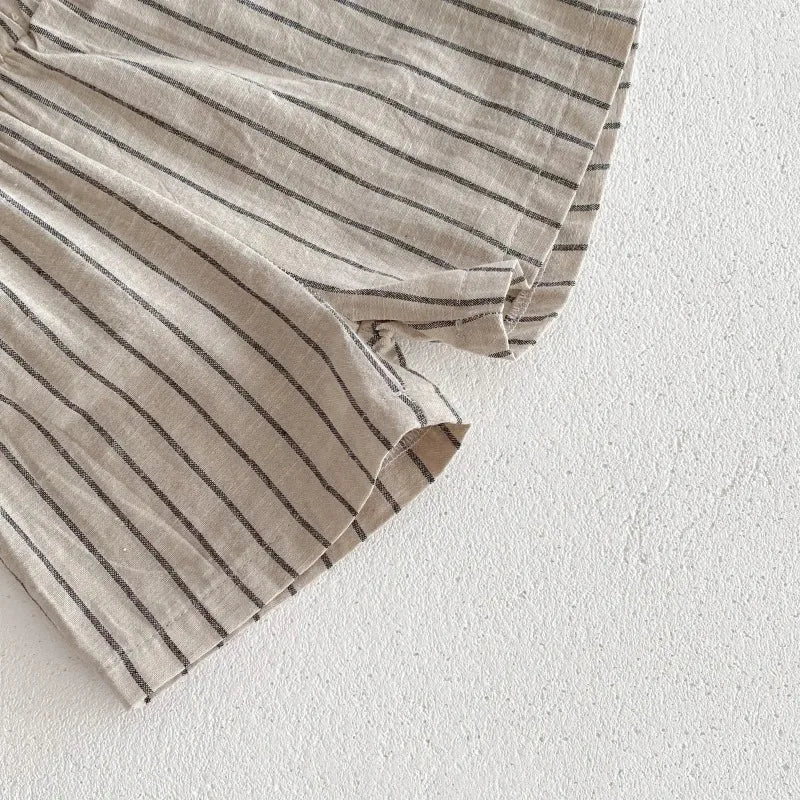 2024 Summer Korean Style Baby Boys Striped Outfits Cotton Linen Shirts Shorts 2Pcs Children Casual Loose Sets