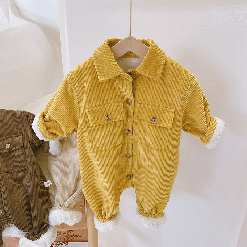 Baby Cotton Jumpsuit – Lamb Velvet Lined, Solid Color Design