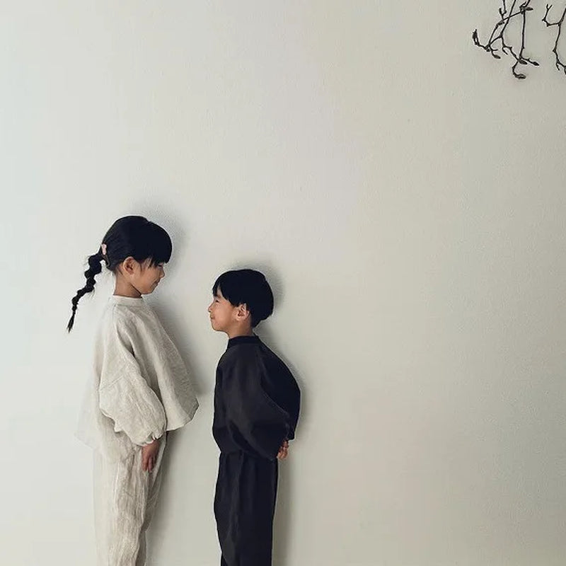 Children Clothing Set 2024 Autumn Cotton and Linen Casual T-Shirt and Loose Casual Pants Neutral Fashionable Two-Piece Set