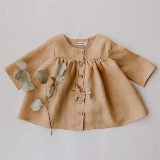 Cotton Linen Cardigan Girl Baby Top Shorts Children's Suit