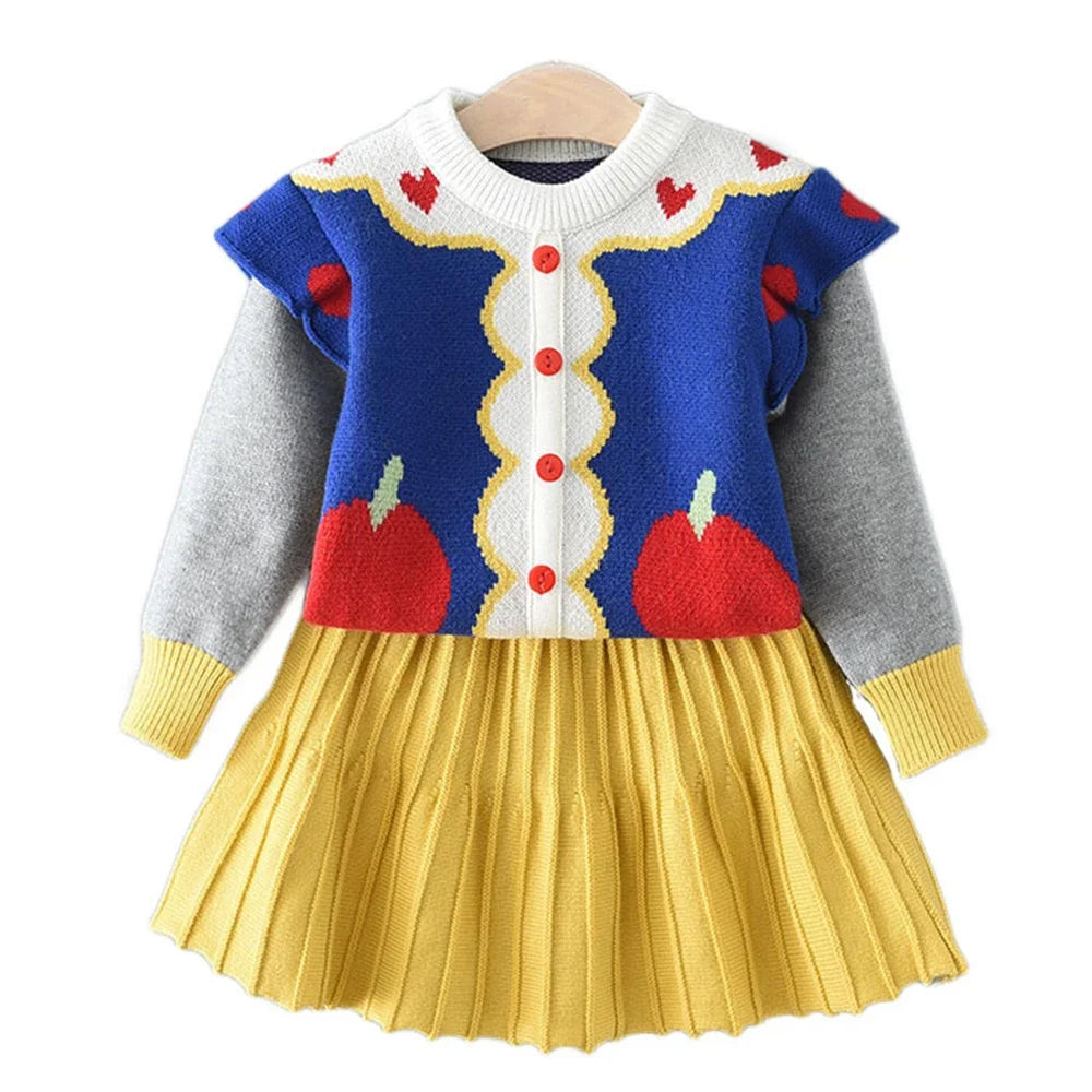 Girls Baby 2023 Fashion Winter Knitted Clothes Sets Cartoon Sweaters Tops Ruffles Skirt Outfits Children Clothes