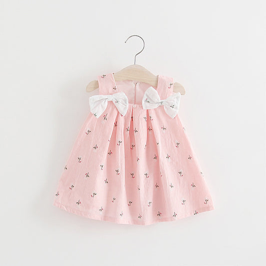Solid Color Halter Skirt with Floral Print and Bow Detail