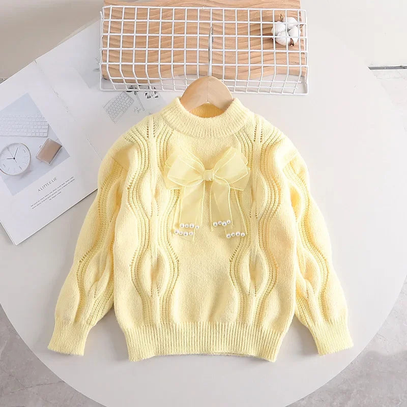 Children'S Sweaters Foreign Style Jumper with Bow Twist Winter Clothes for Girls Knitted Sweater Children Clothes Boys