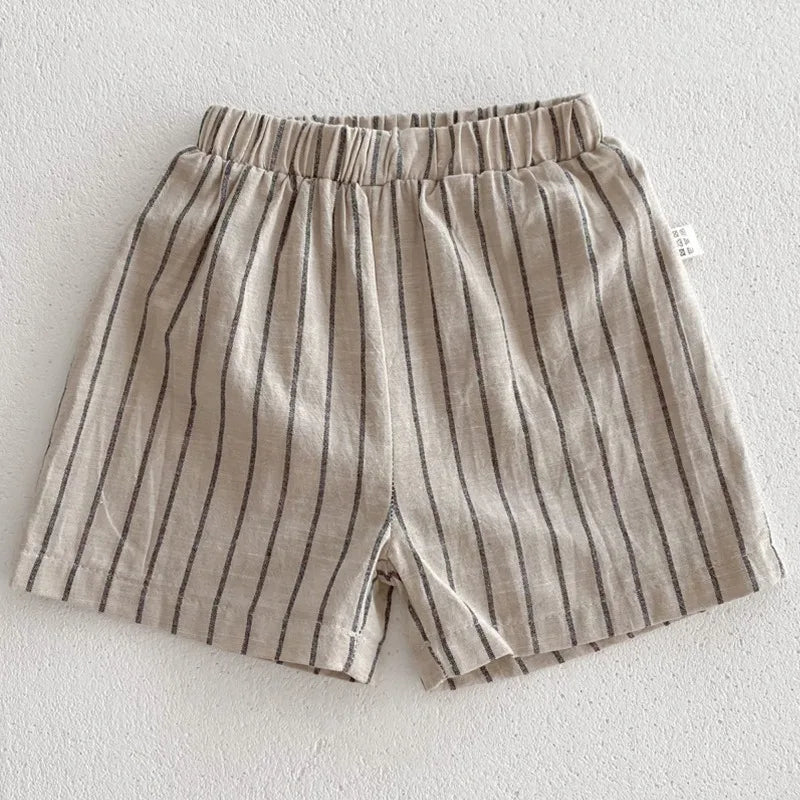 2024 Summer Korean Style Baby Boys Striped Outfits Cotton Linen Shirts Shorts 2Pcs Children Casual Loose Sets