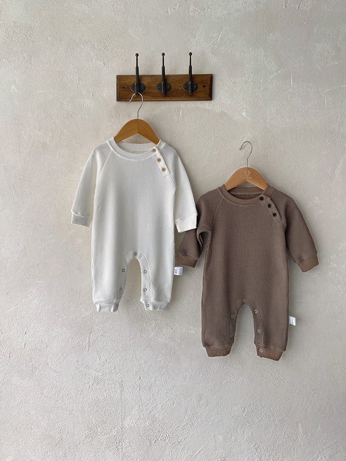 Cozy Baby Jumpsuit – Waffle Texture, Long Sleeve for Autumn