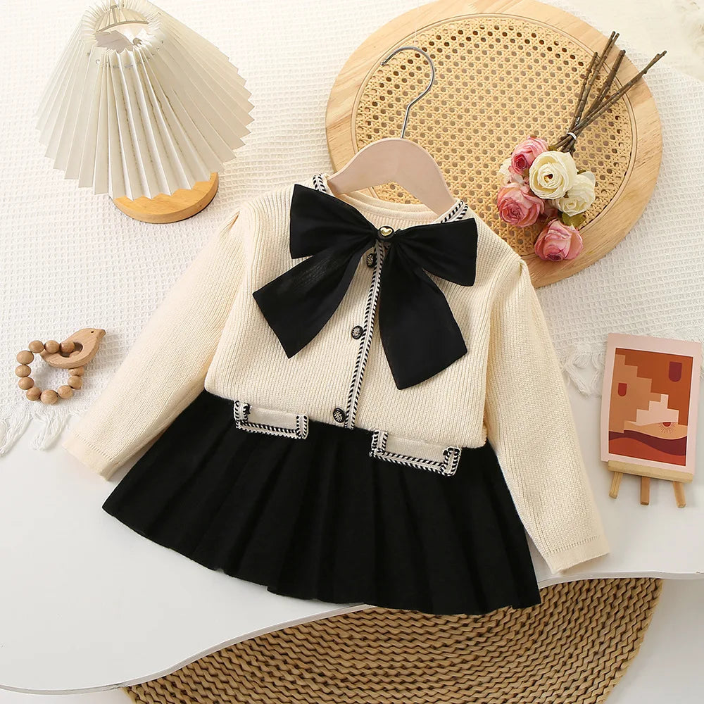 Designed 2Pcs Tweed Clothes Sets Girl Fashion Fall Winter Children Suits for 1-8Ys Elegant Knitting Luxury Kids Princess Outfit