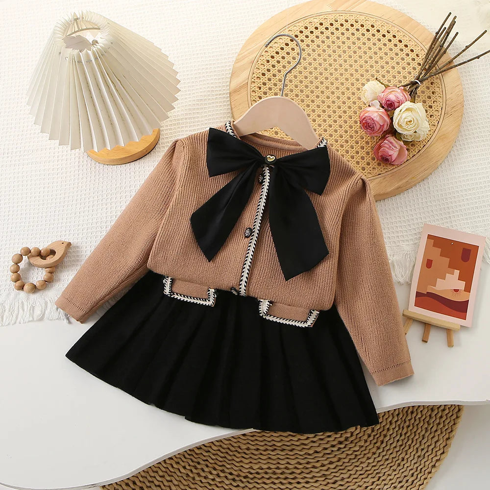 Designed 2Pcs Tweed Clothes Sets Girl Fashion Fall Winter Children Suits for 1-8Ys Elegant Knitting Luxury Kids Princess Outfit