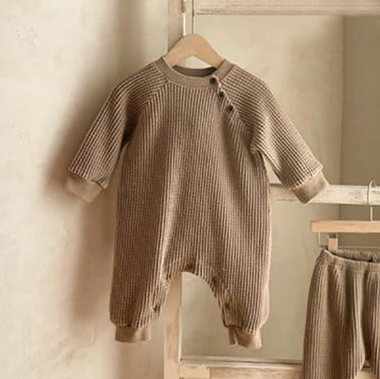 Cozy Baby Jumpsuit – Waffle Texture, Long Sleeve for Autumn