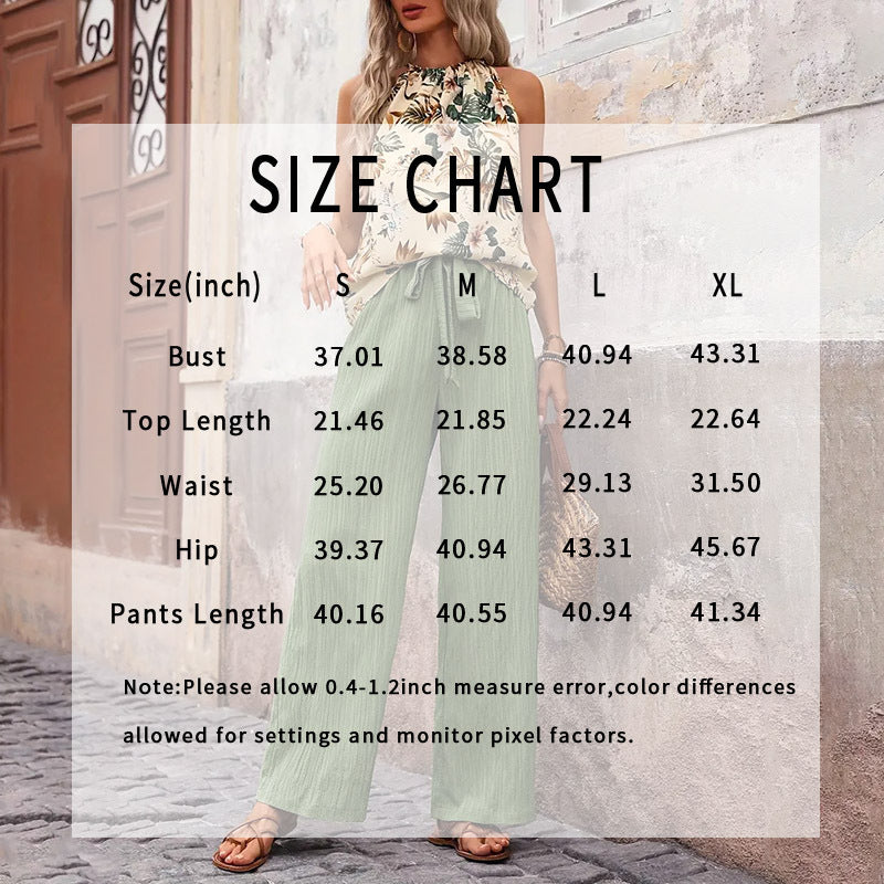Chic Summer Two-Piece Set – Halter Crop Top & Wide-Leg Pants