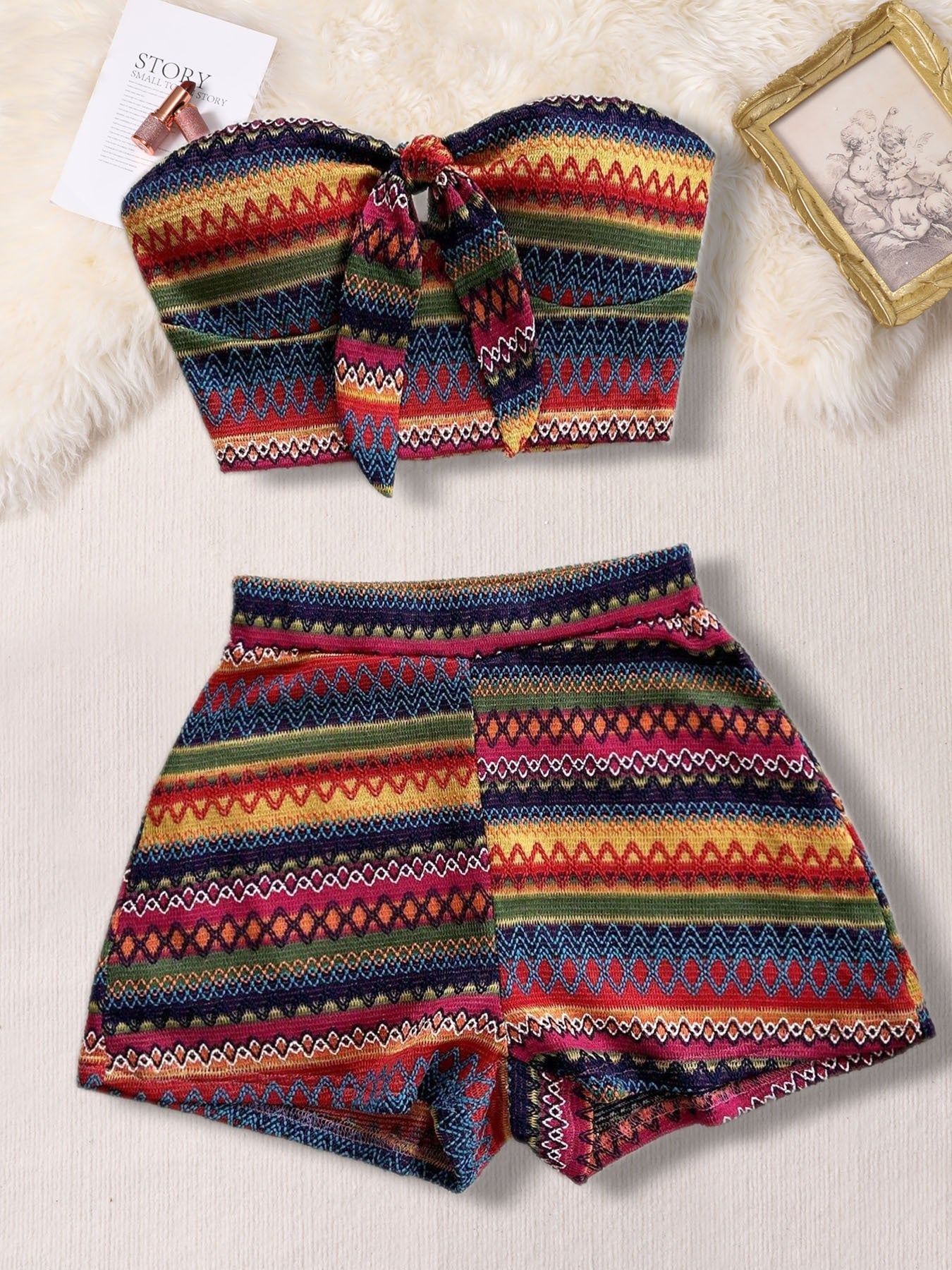 Women’s Summer 2-Piece Set – Colorful Stripes, Stretch Fit, Perfect for Travel & Vacations
