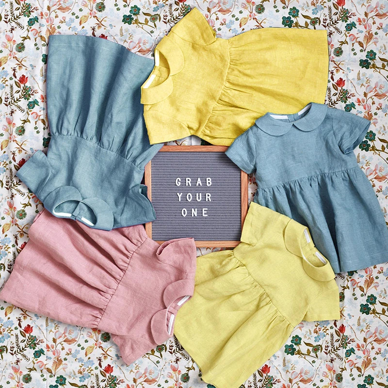 Children Linen Doll Collar Baby Princess Dress 2024 New Girls' Clothing Spring and Summer Short-Sleeve Dress TZ01