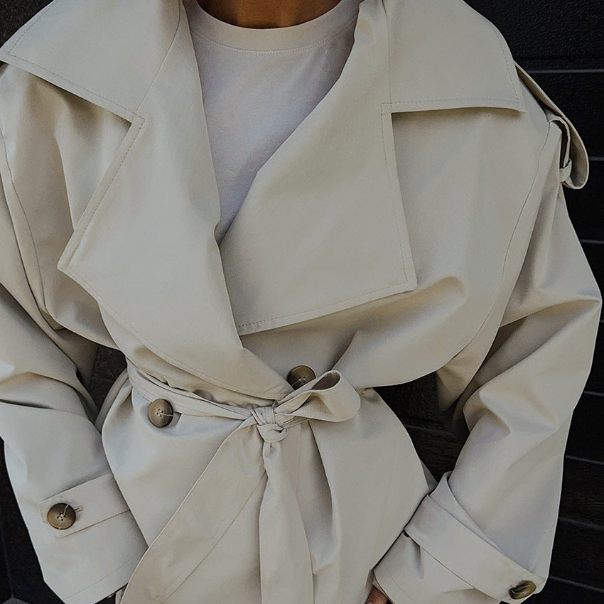 Loose Waistband Long Sleeve Trench Coat – Casual Women’s Jacket