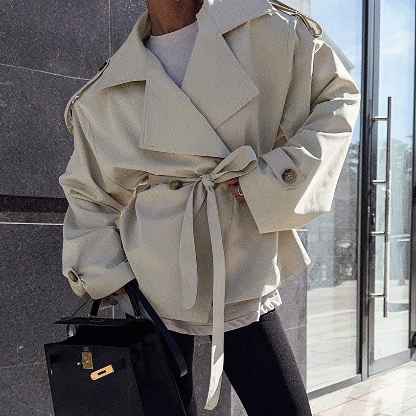 Loose Waistband Long Sleeve Trench Coat – Casual Women’s Jacket